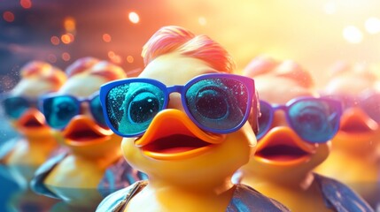 Fototapeta premium Group of Ducks Wearing Sunglasses