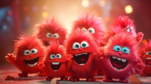 Group of Red Toy Monsters With Big Eyes