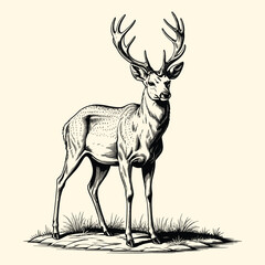 A Reindeer Illustration In Engraved Style