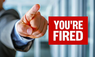 businessman pointing finger with you're fired sign