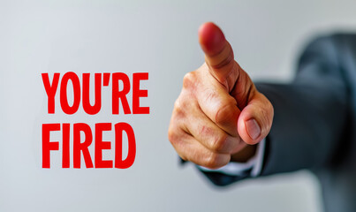 businessman pointing finger with you're fired text