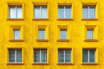Fototapeta premium Yellow building facade with windows