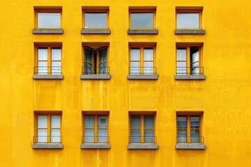 Fototapeta na wymiar Yellow building facade with windows