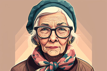 Stylish granny. Beautiful elderly woman dressed elegantly.