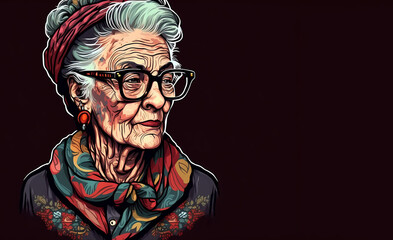 Stylish granny. Beautiful elderly woman dressed elegantly.