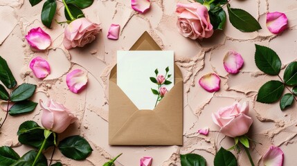 Envelope Blooming With Pink Roses