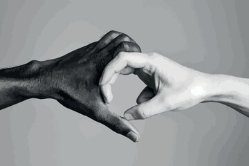 African–American and American shaking hands, Black and white image.