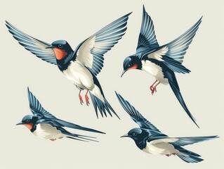 Obraz premium Four birds flying in air with their wings spread out