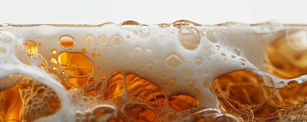 Close-up of beer foam bubbles