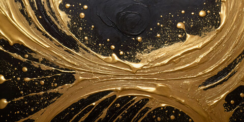 Gold and Black Abstract Brushstrokes and Splatter