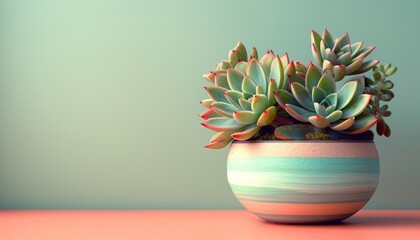 Stylish succulent plant in a striped pot