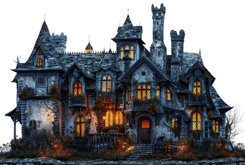 Haunted Gothic Mansion Under Moonlight in Dark Autumn Night Atmosphere with Mysterious Ambiance and Spooky Backdrop