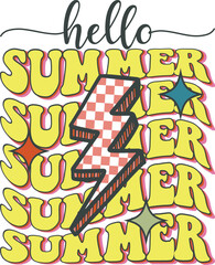 Hello summer Retro Groovy T-shirt, Summer T-shirt Design, Summer Vibes, Beach Quotes, Beach Vibes, Summer Quote, 70s Retro, Ocean, Vacation Quotes, Cut Files For Cricut and Silhouette
