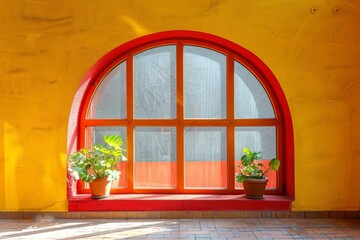 Bright colored arched window in the house