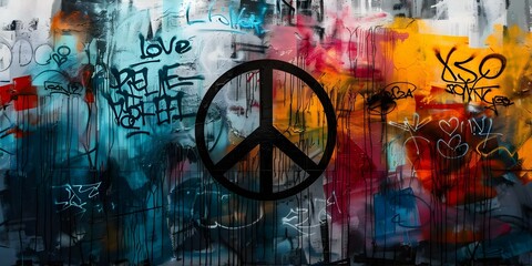 Vibrant Urban Graffiti Collage Featuring Peace Sign, Love, and Positive Messages. Concept Urban Graffiti, Peace Sign, Love, Positive Messages, Vibrant Collage