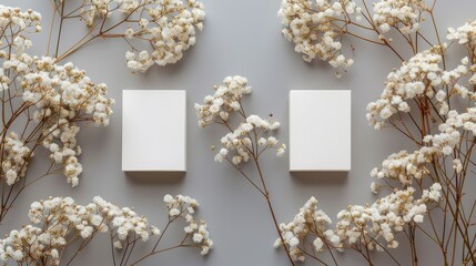 Ethereal Encounter: Two White Boxes on a Gray Wall