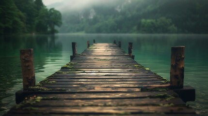 A rustic wooden pier juts out into the river, its weathered planks worn smooth by the passage of time, offering a serene vantage point from which to contemplate the beauty of nature. - Powered by Adobe