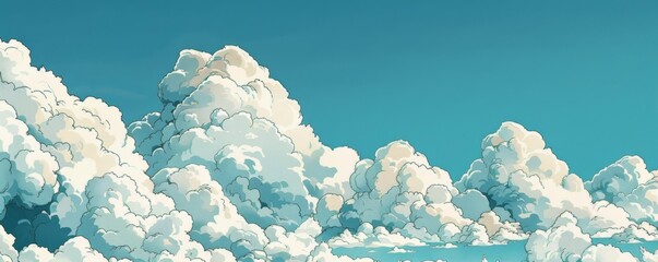 Stylized illustration of cumulus clouds in a blue sky