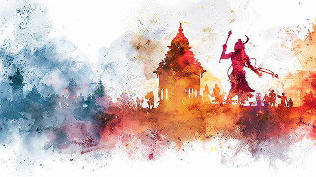 Stunning digital painting of Hanuman protecting temple from invaders