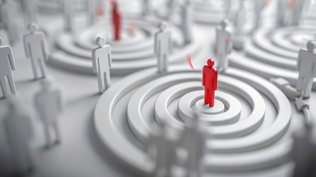 multiple user outlines with red highlights representing individuality and focus