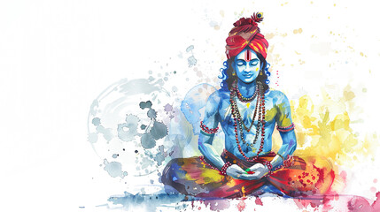 Beautiful digital painting of lord Krishna resolving conflicts with wisdom on a white background perfect for your home decor