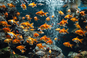 Naklejka na ściany i meble Tropical fish in water in an aquarium