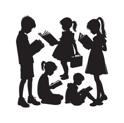 boy and girl reading book silhouette  illustration collection