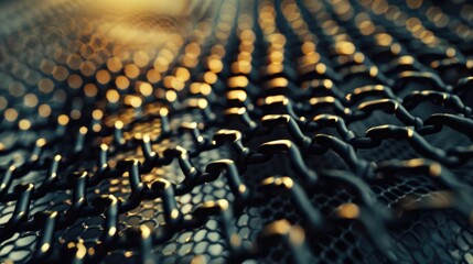 Obraz premium Close up of black chain with yellowish tint