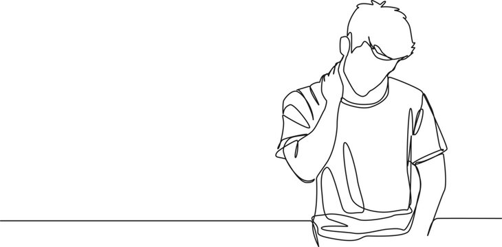 recommend clip art: continuous single line drawing of man with neck pain, line art vector illustration