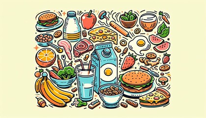 Colorful Array of Nutritious and Fast Food Choices