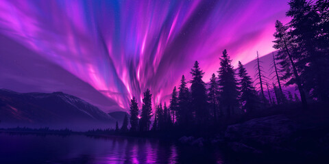 Polarlichter am Himmel in rosa und lila Farben