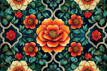 Ethnic floral zentangle, doodle seamless background. Beautiful doodle art flowers. Hand drawn herbal design elements. Multicolored pattern.