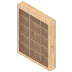 3D rendering illustration of a wall mounted wooden showcase