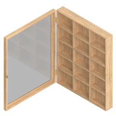 3D rendering illustration of a wall mounted wooden showcase