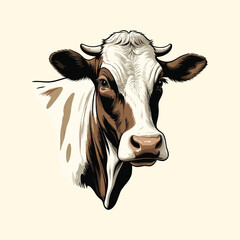 Cow Head Illustration Hand Drawn Animal Engraved Style