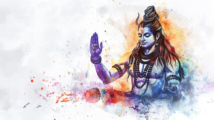 Beautiful digital painting of lord Shiva granting blessings on a white background perfect for home decor or spiritual art.