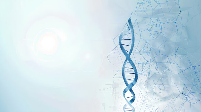 Blue glowing DNA double helix on white background