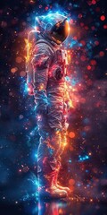 Standing astronaut enveloped in stars