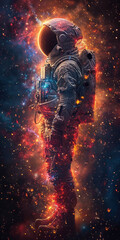Astronaut amidst cosmic dust and stars