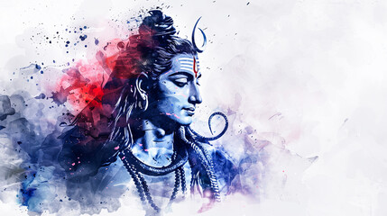 Powerful digital artwork of lord Shiva, the destroyer of evil, on a white background perfect for bringing positivity and strength to your space