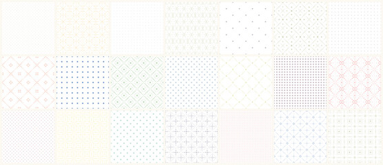 Collection of seamless ornamental patterns. Delicate dotted textures - endless geometric wallpaper backgrounds. Color textile repeatable prints