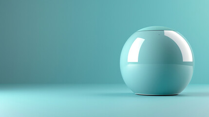A modern speaker with sleek lines on a soft baby blue solid background