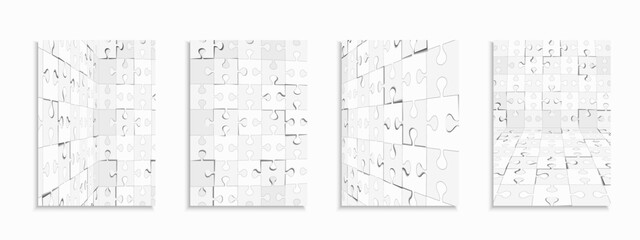 Collection of art creative vector puzzle templates, posters, placards, brochures, banners, flyers, backgrounds and etc. Contemporary abstract covers - geometric white and gray design