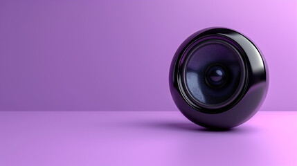 A minimalist black speaker on a pale lavender solid background