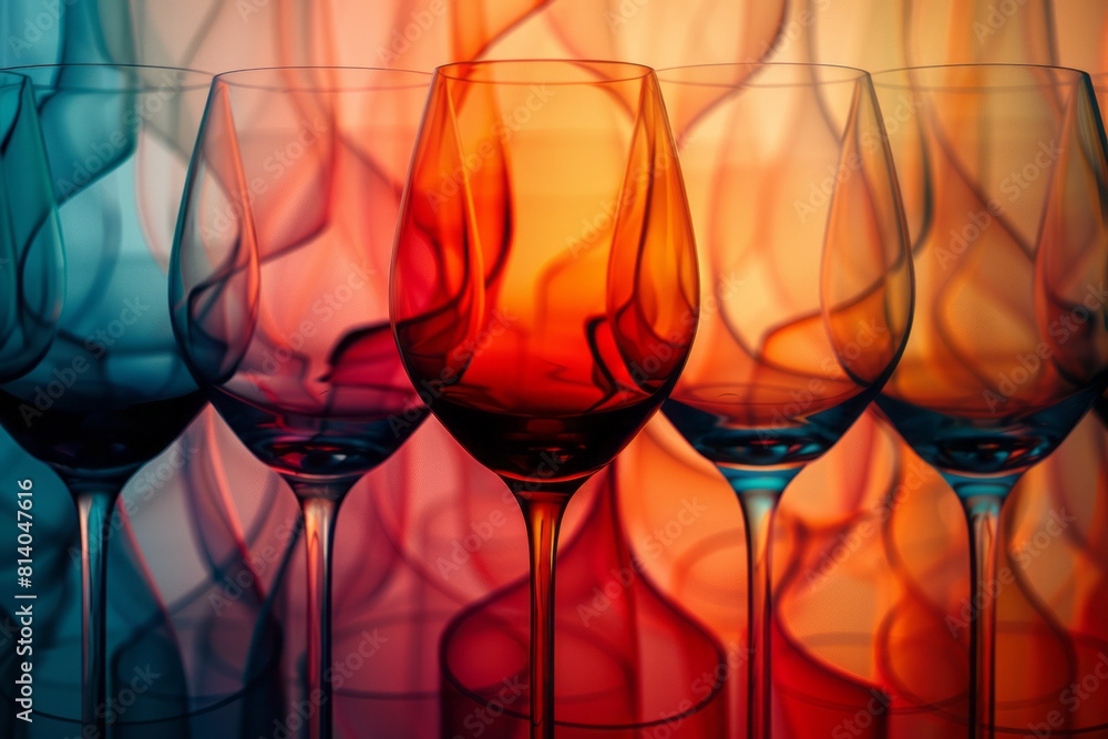 Poster abstract art showing the flavor profiles of different wine varieties as colorful, swirling patterns 