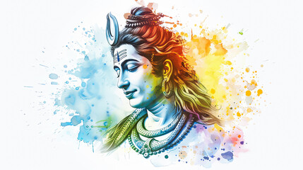Beautiful digital painting of peaceful lord Shiva exuding divine grace on a white background perfect for your home decor