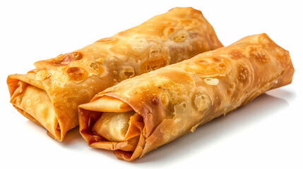 Close-Up of Crispy Egg Rolls on Neutral White Background