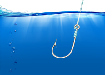 Fishing hook underwater. Stock vector illustration