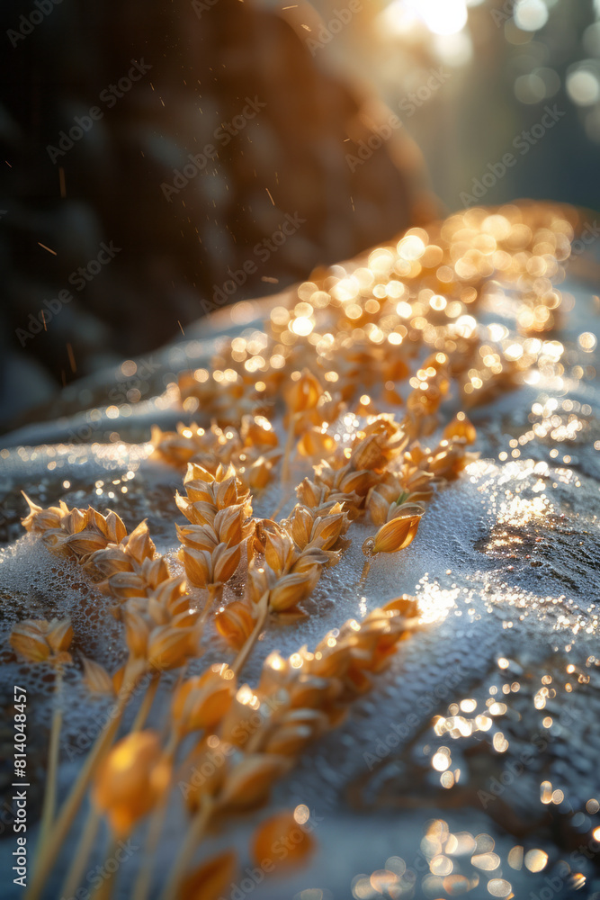 Poster visualization of the journey of barley grains from the field to the brewery, mapped out in a flowcha