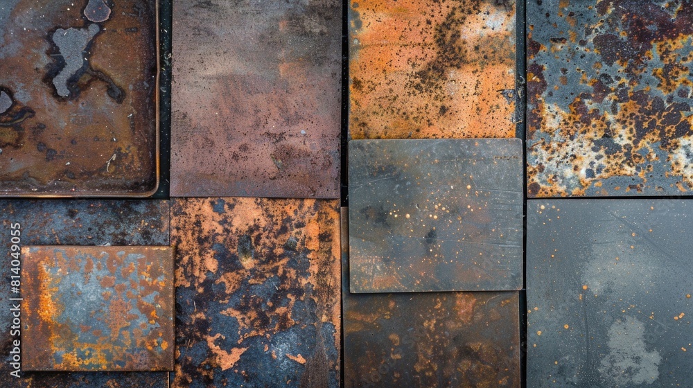 Wall mural collection of rusted metal pieces with worn and weathered appearance